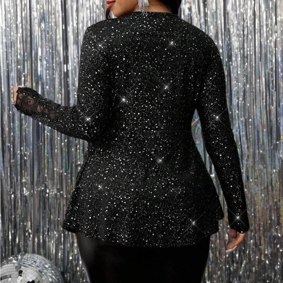 Plus Size PRINT Sheer Mesh Long Sleeve Top Blouse Shirt Black - Picture 3 of 5